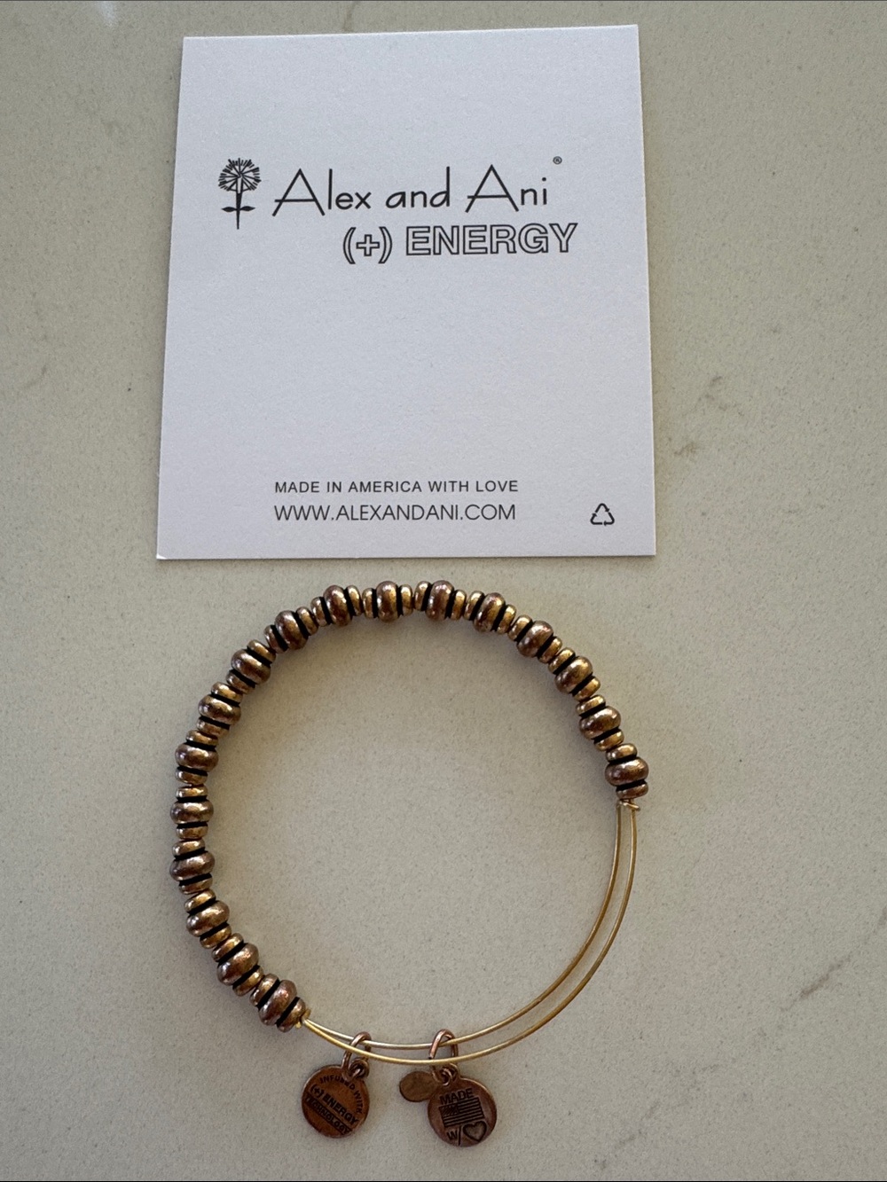 Alex and Ani Gold and Antique Brass Beaded Expandable Bracelet